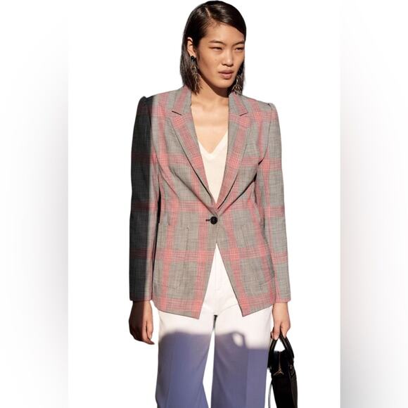 Halogen | Size M Petite Windowpane Plaid One Button Blazer Fall Winter Classic - Picture 1 of 15